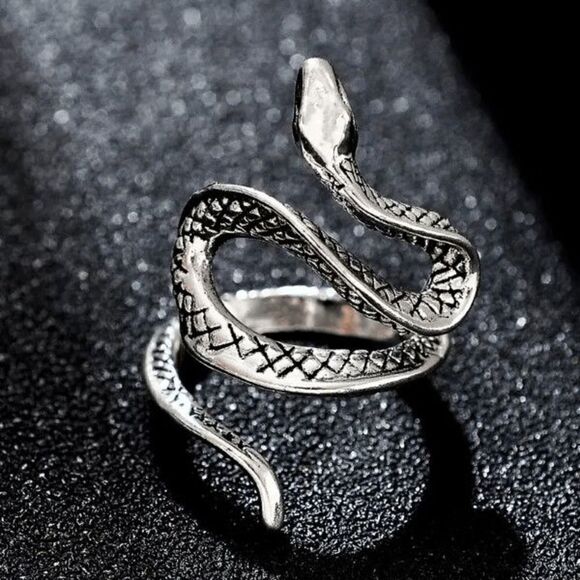 Silver Gothic Snake Adjustable Ring - Picture 1 of 6